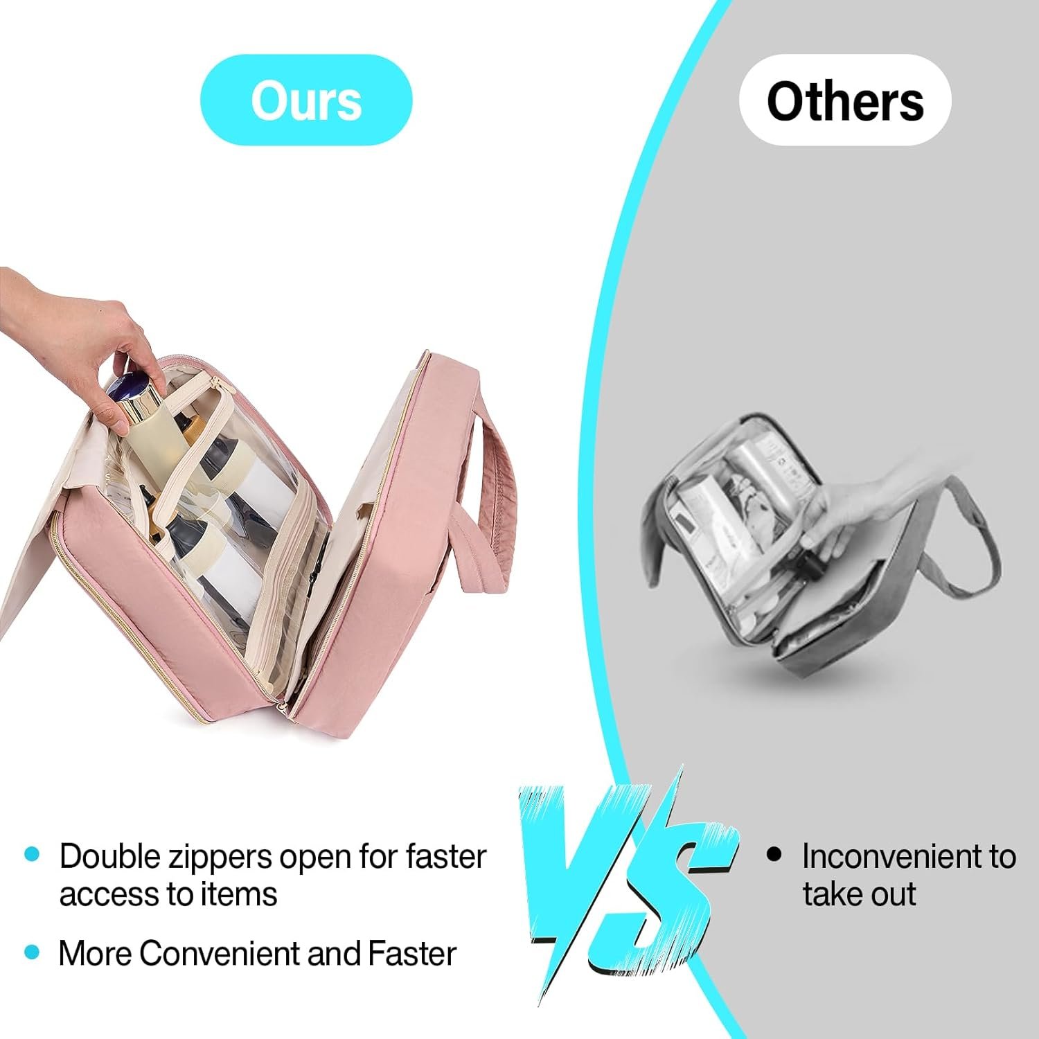 Hanke Hanging Travel Toiletry Bag for Women with Jewelry Organizer Compartment, Travel Essentials Toiletries and Makeup Bag, Water-Resistant & Stain-Resistant with Trolley Strap (Pink) - Image 7