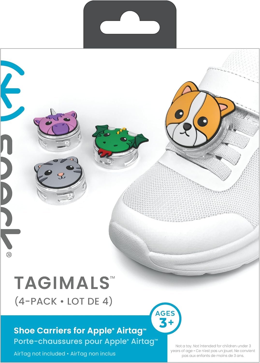 Speck Tagimals Cute Cartoon Apple AirTag Holder – Hidden AirTag Tracker Cases – Easily Attach to Shoe or Collar – 4 Fun Characters (Pack of 4) - Image 7