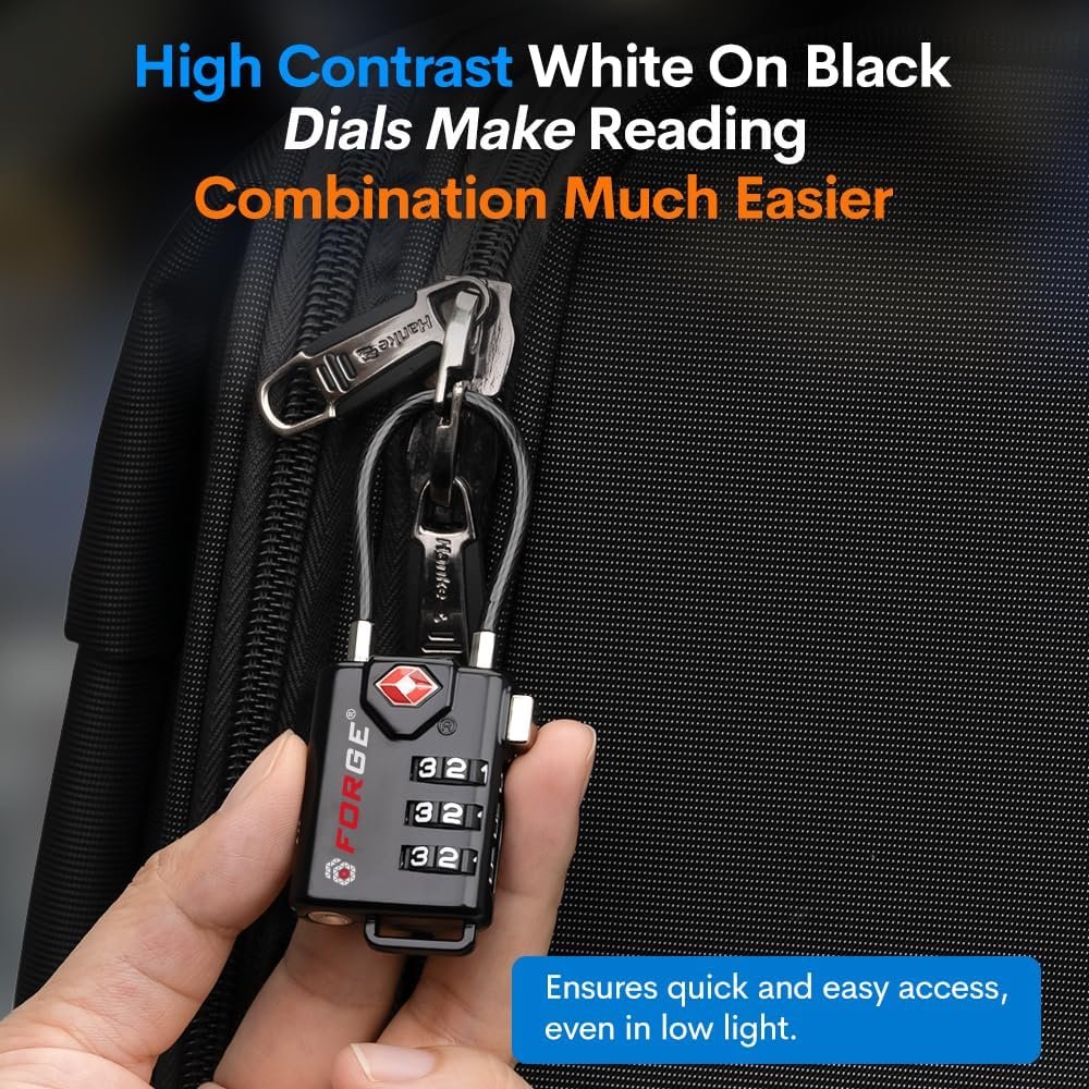 TSA Approved Cable Luggage Locks, Re-settable Combination with Alloy Body, Black 2 Locks. - Image 5