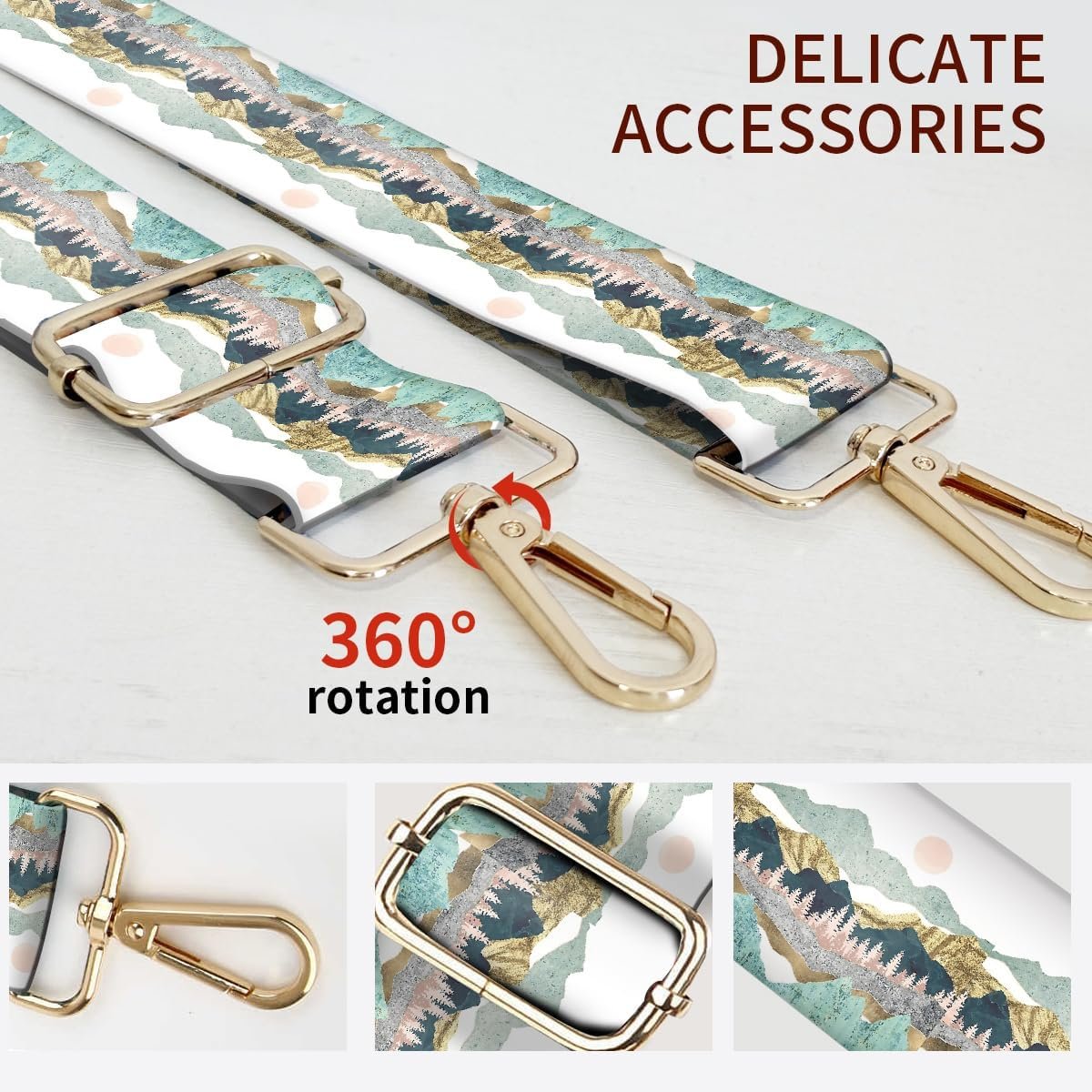 Purse Strap Replacement Crossbody, 3.8cm Wide Shoulder Strap Adjustable Replacement Belt Gold Buckle, Handbag Crossbody Bag Strap Mountain Sun - Image 2
