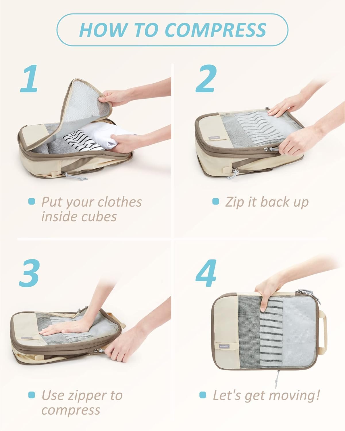 BAGSMART 6 Set Compression Packing Cubes - Lightweight Travel Essentials, Durable Luggage Organizer - Image 6