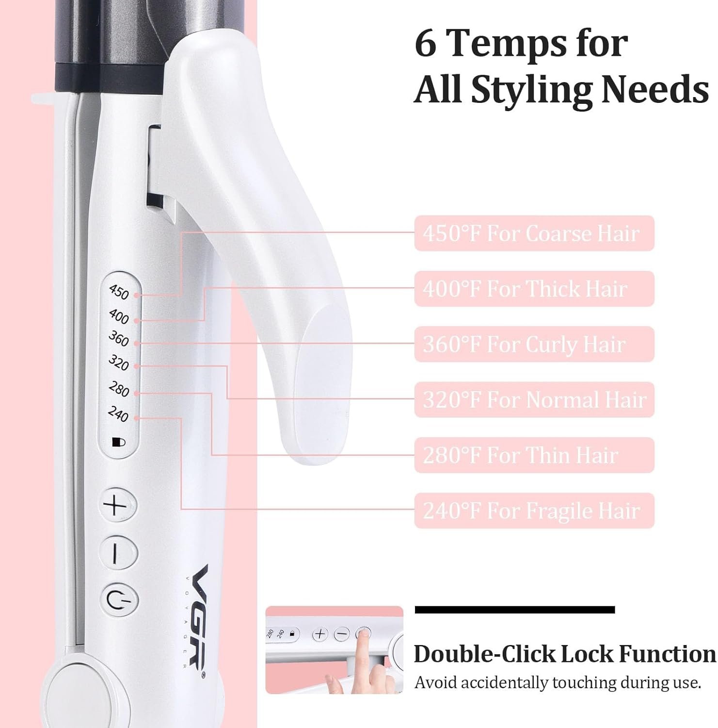 VGR Dual Voltage(100~250V) Travel Curling Iron with European Plug Adapter for International Travel, Europe Travel Essentials for Women, European Travel Must Haves - Image 7