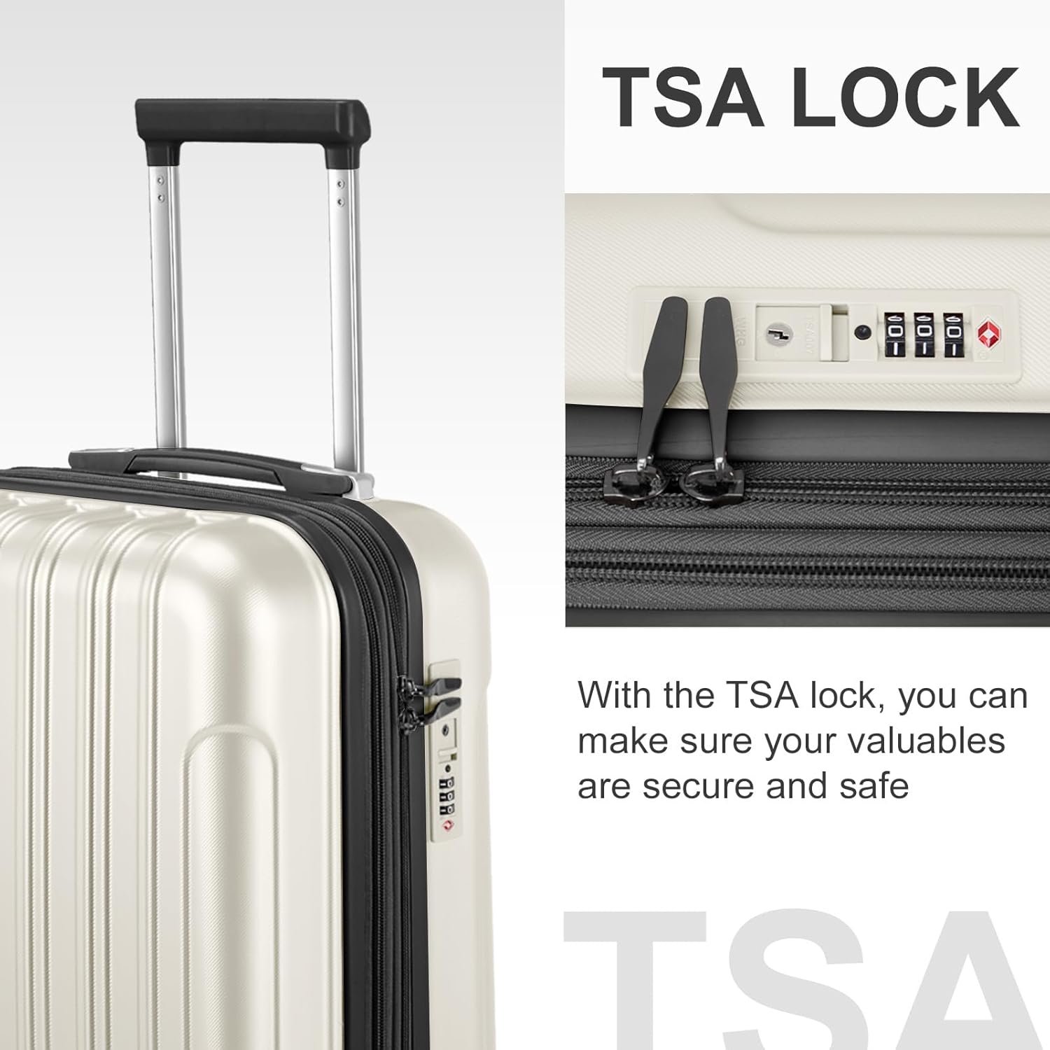 Karl home Expandable Carry on Luggage Airline Approved, 2 Piece Hardshell Luggage Set with TSA Lock & Spinner Wheels, 20" Hardside Suitcase with 14" Cosmetic Case for Women Men Traveling, White - Image 6