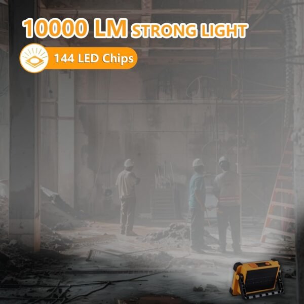 120W Solar Rechargeable Work Light, 144 LED 10000LM Portable Flood Light with Stand, IP66 Waterproof 4 Modes LED Job Site Lighting Flashlights for Mechanic Camping Fishing Car Repair - Image 2