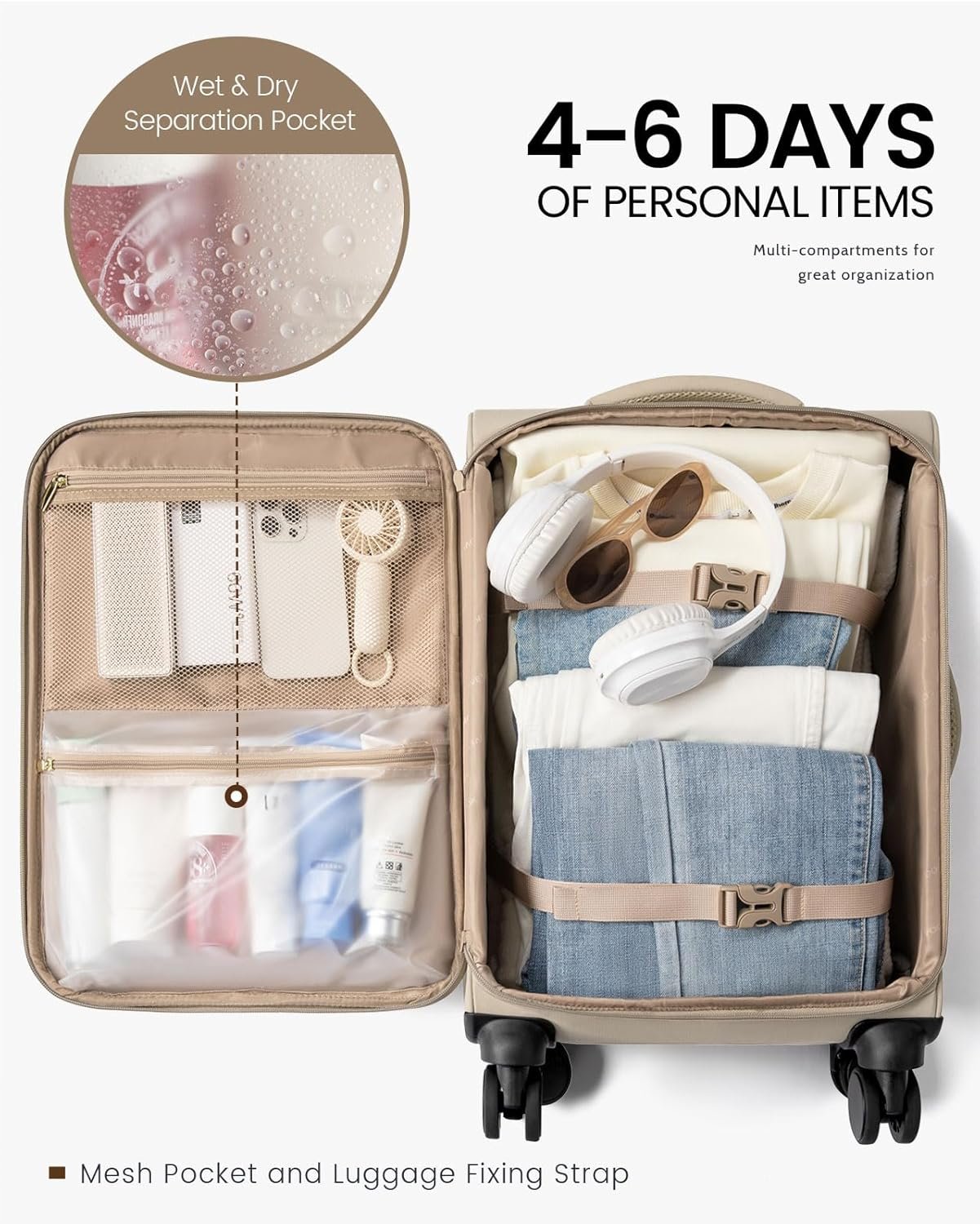 LOVEVOOK Carry On Luggage 22x14x9 Airline Approved, 22 Inch Softside Suitcases with Spinner Wheels, Lightweight Carry-on Suitcase with TSA Lock for Women Men, Large Luggage for Travel Business Trip - Image 4