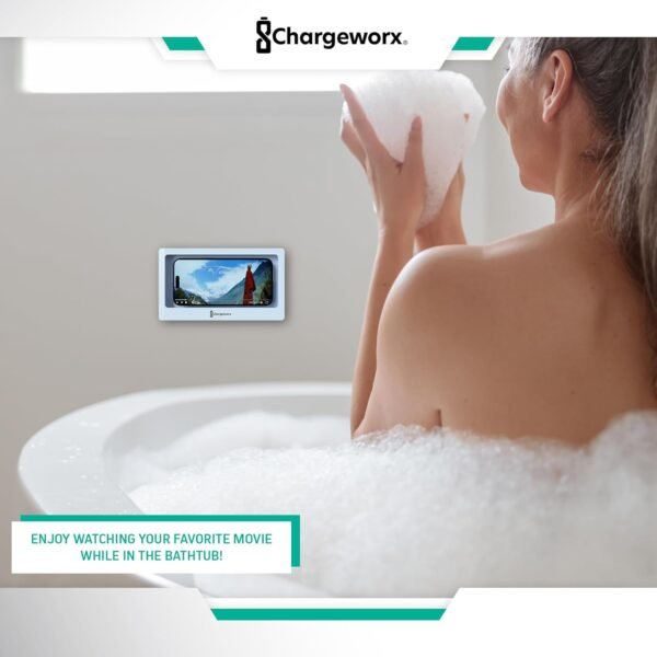 CHARGEWORX Portable Waterproof Shower Phone Holder, Wall-Mountable Smartphone Holder for Bathroom or Kitchen, Touchscreen-Enabled, Anti-Fog Design, Universally Compatible - Image 8