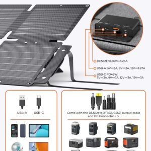 BigBlue 60W Portable Compact Solar Panel with PD 45W USB-C, 20W USB-A, DC Ports for Power Stations, Cellphones, Power Banks, Tablets, IP68 Waterproof, Foldable Camping Solar Charger with Kickstand