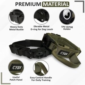 Heavy Duty Tactical Dog Collar with AirTag Holder, Adjustable GPS Tracking Collar for Small, Medium & Large Dogs, Compatible with Apple AirTag, Includes Control Handle for Added Security (Black, M)