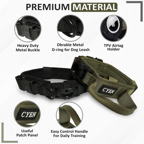 Heavy Duty Tactical Dog Collar with AirTag Holder, Adjustable GPS Tracking Collar for Small, Medium & Large Dogs, Compatible with Apple AirTag, Includes Control Handle for Added Security (Black, M) - Image 2
