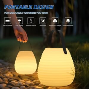 uuffoo 2-Pack Solar Table Lamp Outdoor Water-Resistant Portable Lantern with Remote and 8 Colors, Dimmable Cordless Lamp for Outside Garden Patio Camping Terrace
