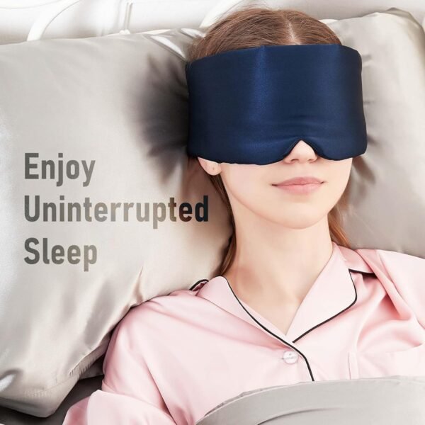 Nature Silk Sleeping Mask Soft Featherweight Eye Mask Large Wrap-Around Blindfold with Adjustable Velcro Blackout for Wild Sleeper Nose Cut (NavyBlue) - Image 5