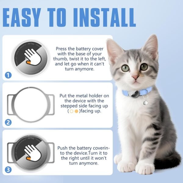 AirTag Cat Collar, Ultra Elastic Cat Tracker Collar, Airtag Holder Compatible with Apple Air Tag, [Lightweight & Scratch Resistant] Adjustable Stepless GPS Pet Collar for Cats Kittens (Blue) - Image 4