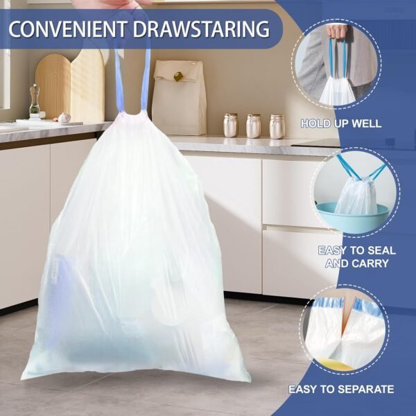 150 Count 4 Gallon Trash Bags Drawstring - 1.1 Mil Heavy Duty Small Garbage Bags Unscented for Bathroom, 15 Liter Thick Plastic Wastebasket Liners for Toilet Office and Bedroom - Image 5