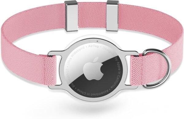 Elastic Airtag Cat Collar, Compatible with Apple AirTag, Stepless Adjustable Pet Collar for Cats, Pink