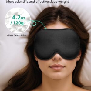 MABAO Weighted Eye Mask for Sleeping, Blackout 3D Contoured Sleep Mask with Adjustable Strap for Women Men, Memory Foam, Gentle Pressure Relief Comfort Eye Cover Blindfold for Insomnia & Travel -Black