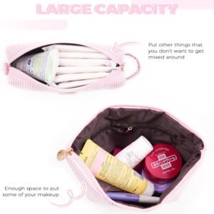 Makeup Bag Set Initials Cosmetic Bag,Birthday Teacher Graduation Gifts for 10 11 12 13 14 15 16 17 18 Years Old Girl,Teen Girls Gift Trendy Stuff Toiletry Bag Travel – Pink,A