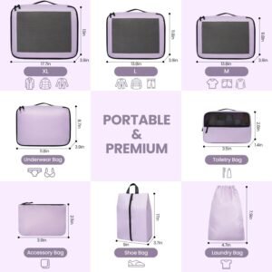 Packing Cubes for Travel | 8 Set Purple |Durable Luggage Organizer 4 Size(Extra Large, Large, Medium, Small),Comprehensive Cubes for Toiletry,Underwear, Shoe,Travel Essentials,Efficient Women Gifts