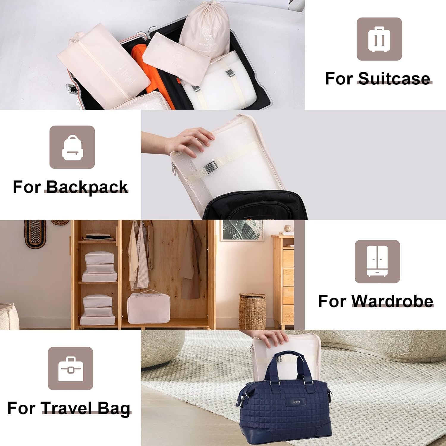 Packing Cubes for Travel Bags Suitcase Organizer Travel Cubes for Packing Luggage Organizer Bags for Packing Gifts for Men (Beige 7 Pcs) - Image 7