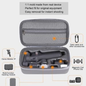Compact Travel Case for DJI Osmo Mobile 7/7P Smartphone Gimbal Stabilizer Accessories, Waterproof Storage Hand Bag Organizer Box for OM 7 Pro, Portable & Durable