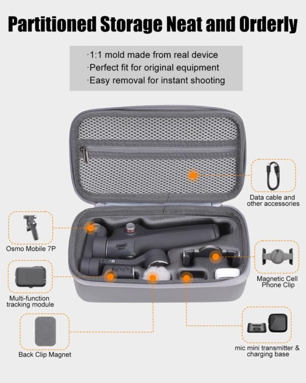 Compact Travel Case for DJI Osmo Mobile 7/7P Smartphone Gimbal Stabilizer Accessories, Waterproof Storage Hand Bag Organizer Box for OM 7 Pro, Portable & Durable - Image 2