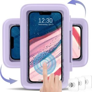 LC-dolida Shower Phone Holder Waterproof 480 Rotation Phone Stand Case Mount for Bathroom Batheub Kitchen Wall Mirro Compatible with iPhone 16 15 14 13 Plus Pro Max XS XR Women Men Gift