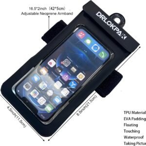 DRLOKPAK Waterproof Phone Case Armband Surfing Dry Bag Floating Waterproof Pouch Holder for iPhone 15 14 13 12 Pro Max XS Plus Se Galaxy S23 + Ultra W24 Google LG Phone up to 7inch