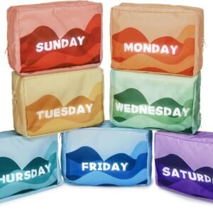 Paterr 7 Pcs Days of Week Packing Cubes Travel Cubes for Kids Colorful Luggage Organizers for Lightweight Packing Suitcase Bags for Boys Girls Family Camp Summer Vacations Accessories