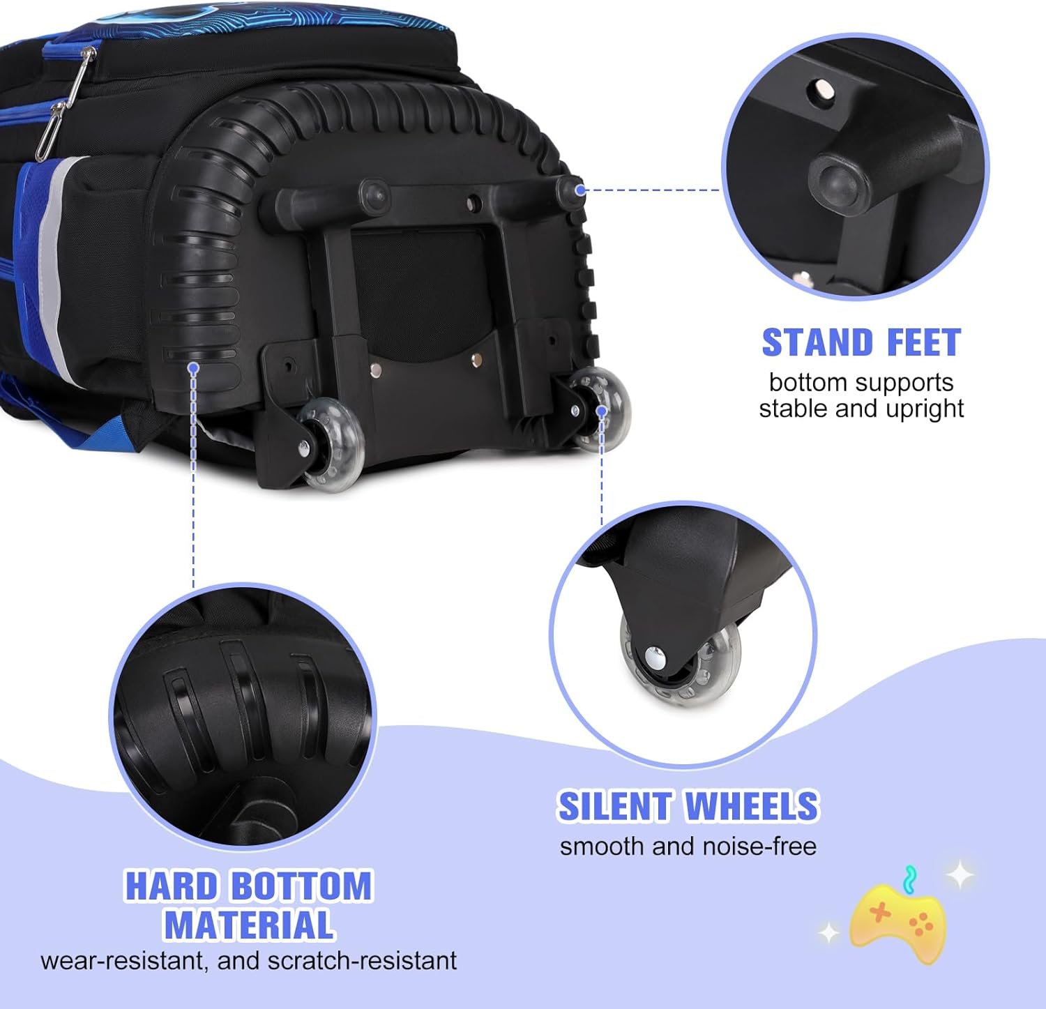 Bevalsa Rolling Backpack for Boys, 3PCS Gamer Roller School Backpacks with Lunch Box & Pen Case, Kids Bookbag Schoolbag with Wheels for Teen Boy Kindergarten Elementary Middle School - Image 5