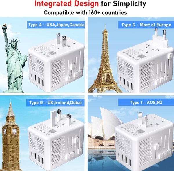 Mapambo Upgraded 220V to 110V Voltage Converter US to Europe Travel Adapter for Hair Dryers with Fast Charging International Universal Travel Adapter with 3 USB A and 1 USB C - Image 4