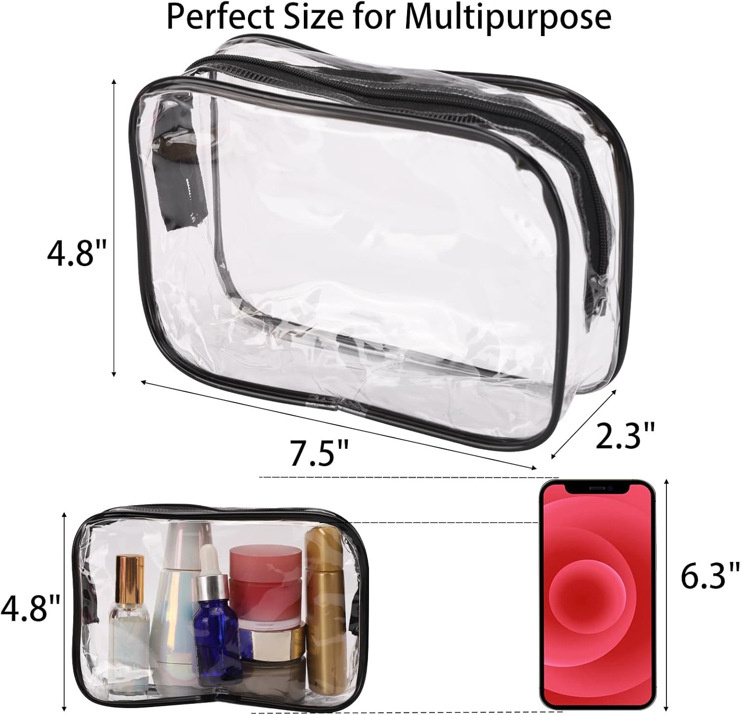 Tbestmax 20 Pack Clear Cosmetic Bags Makeup Bags Portable Waterproof Travel Toiletry Bags Organizer Black, 7.5"x 4.8"x 2.3" - Image 4