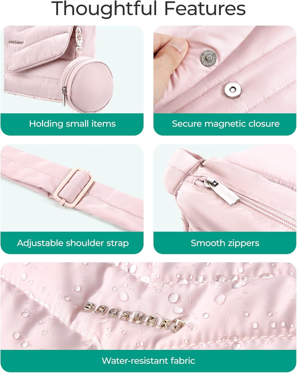BAGSMART Crossbody Bags for Women, Quilted Puffer Shoulder Bag, Handbag Small Purses for women - Image 6