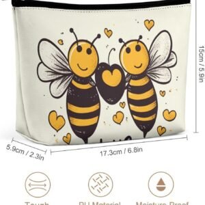 Waterproof Travel Makeup Bag Case Organizer, PU Leather Bee Love Honey Cosmetic Bags, Small Toiletry Case Cute, Portable Zipper Pouch for Women Men, Travel Accessories