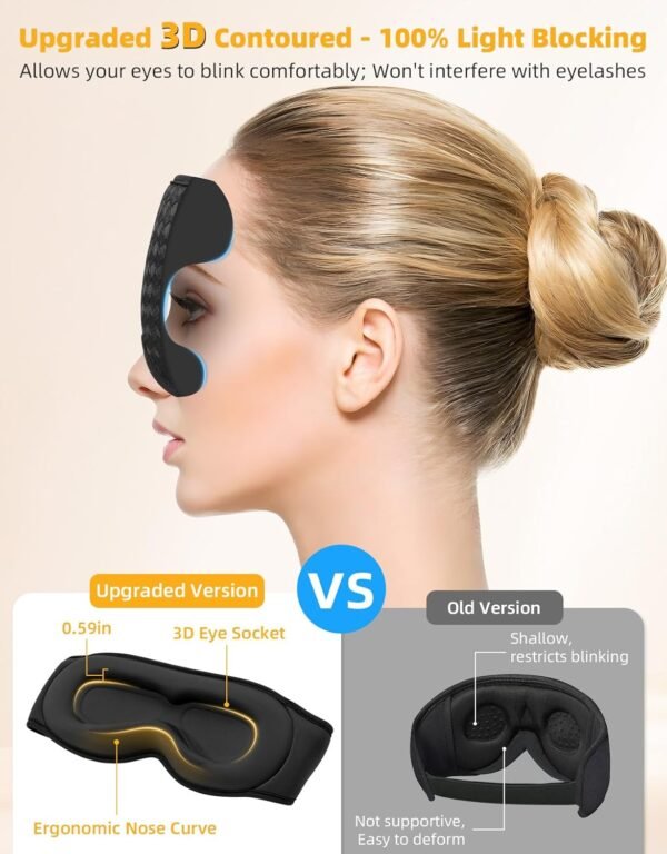 3D Contoured Sleep Mask with Bluetooth Headphones, Adjustable Blackout Sleeping Mask, Easy Installation Sleeping Headphones with Ultra-Thin Stereo Speakers for Men, Women - Image 2