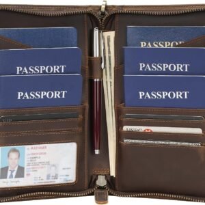 Polare Full Grain Leather Passport Holder Cover Case for Men and Women RFID Blocking Family Travel Wallet Holds 6 Passports