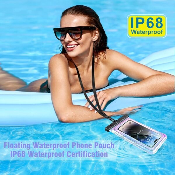 Waterproof Phone Pouch Floating - Waterproof Phone Case- Float Cell Phone Dry Bag for iPhone 15 14 13 12 11 Pro Max, Galaxy S24 S23 S22 Ultra Google, Up to 7.5" Phones -Dazzling Colorful Purple - Image 2
