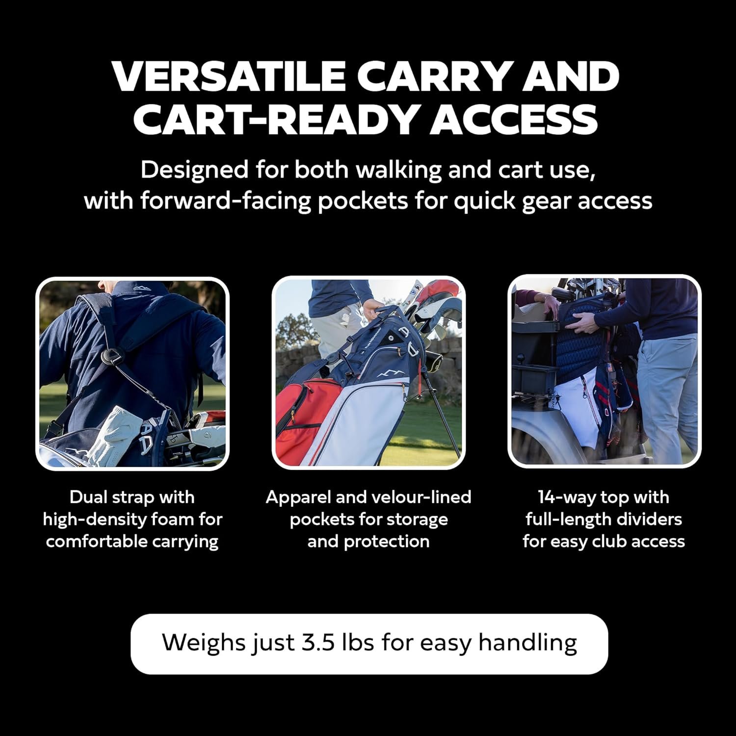 Sun Mountain 2025 Eclipse 3.5 14 Way Golf Stand Bag - Durable Golf Bag with Eleven Pockets for Ample Storage - Features an Ergonomic X-Fit Dual Strap System and a Matching Rain Hood - Image 6