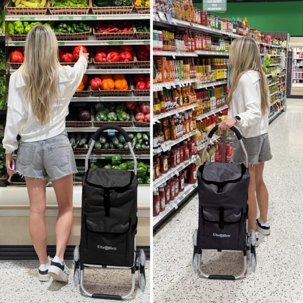 Ultra-Lightweight Foldable Stair-Climbing Shopping Cart for Groceries - 42L Capacity, Six Wheels, Removable Insulated Bag, Durable Aluminum Frame,Multi-Function Personal Hand Truck, Black - Image 5