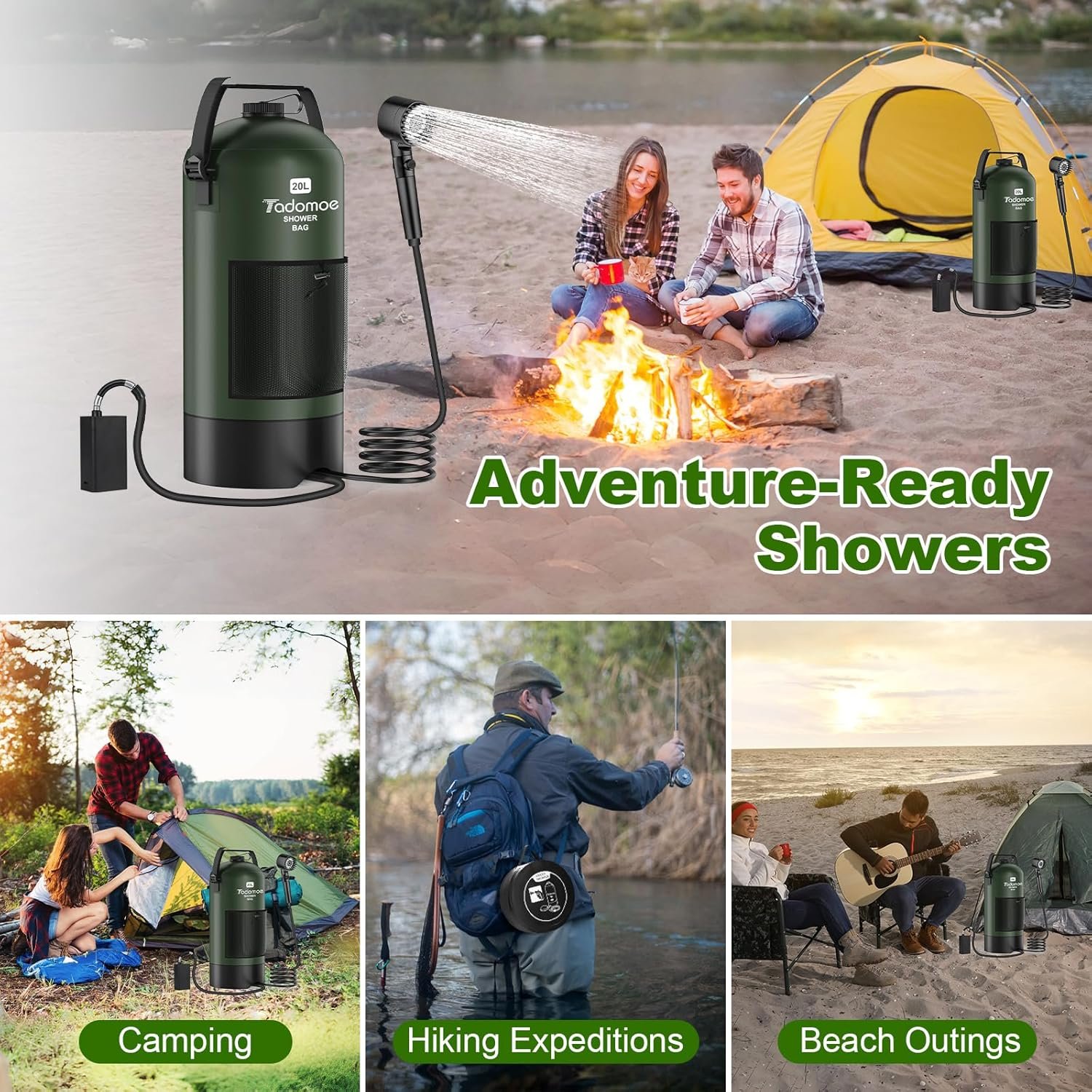 Portable Shower for Camping, 5 Gal/20 L Solar Heating Camping Shower Bag with Shower Pump, Portable Shower Head, Essential for Camping,Festivals, Overlanding, Beach Trips,Outdoor Showers - Image 6