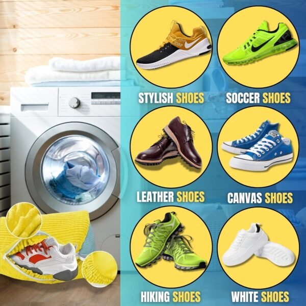 XXL Shoe Bag for Washing Machine - 2PCS Reusable shoe laundry bag for washer and dryer, 360° Premium Protective Shoe Washing Machine Bag for Sneakers, Slippers, Gym & All Type of Shoes (YELLOW) - Image 8