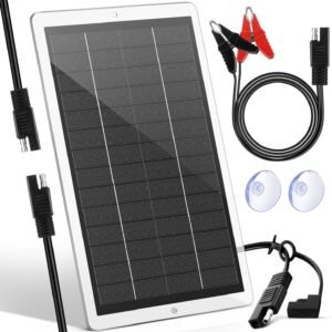 Saillong 12V Solar Car Battery Charger Maintainer, Waterproof Solar Panel Portable Solar Trickle Charger with Cigarette Lighter Plug Alligator Clip for Car Motorcycle Boat Marine RV(2.5W)