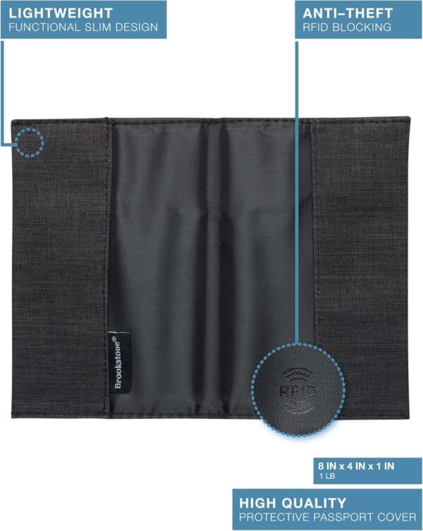 Brookstone Travel Passport Cover - Anti-Theft RFID-Blocking Passport Holder Cover Case for Vacations, Air Travel, Trains, and Buses, Black - Image 2