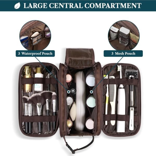 PAVILIA Toiletry Bag for Men Women, Mens Travel Bag Toiletries Organizer Case for Grooming, Travel Essentials Shaving Dopp Kit, PU Leather Water Resistant Cosmetic Pouch, Dark Brown - Image 6