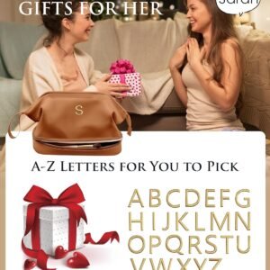 Gifts for Travelers, Personalized Makeup Bag, Monogrammed Gifts, Initial Double Layer Cosmetic Bag with Makeup Brush Organizer, Travel Toiletry Bag, Gifts for Female Mom, Teen Girl Gifts