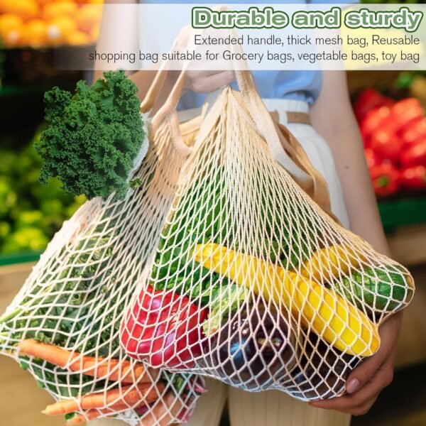 12 Pcs Reusable Grocery Bags Farmers Mesh Produce Bags Bulk Net Portable String Bag Portable Tote Bag with Handle String Shopping Organizer for Fruit Vegetable Storage Market - Image 5