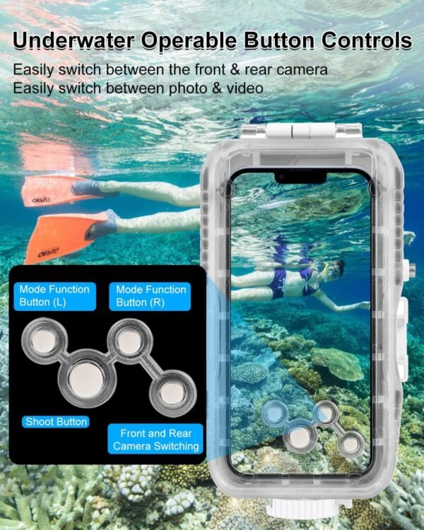 PULUZ 40m/130ft Waterproof Diving Case for iPhone 15 Pro Max/15 Plus /14 Plus / 14 Pro Max / 13 Pro Max /12 Pro Max/for Surfing Snorkeling Floating Photo Video Taking Underwater Housing Cover White - Image 3
