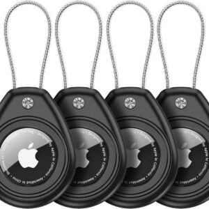 HATALKIN Compatible with AirTag Holder Air Tag Keychain Case with Screen Protector, IP68 Waterproof Air Tags Key Chain for Apple Tag GPS Tracker, Air Tags-4 Pack Holder for Luggage Key,Backpack