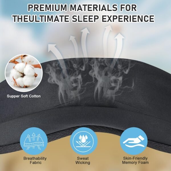 White Noise Sleep Mask, Breathable 3D Soft Eye Mask with Earplugs for Side Sleepers, Blackout 3D Contoured Eye Cover with Adjustable Strap for Women Men, no Bluetooth, no APP(Black) - Image 6