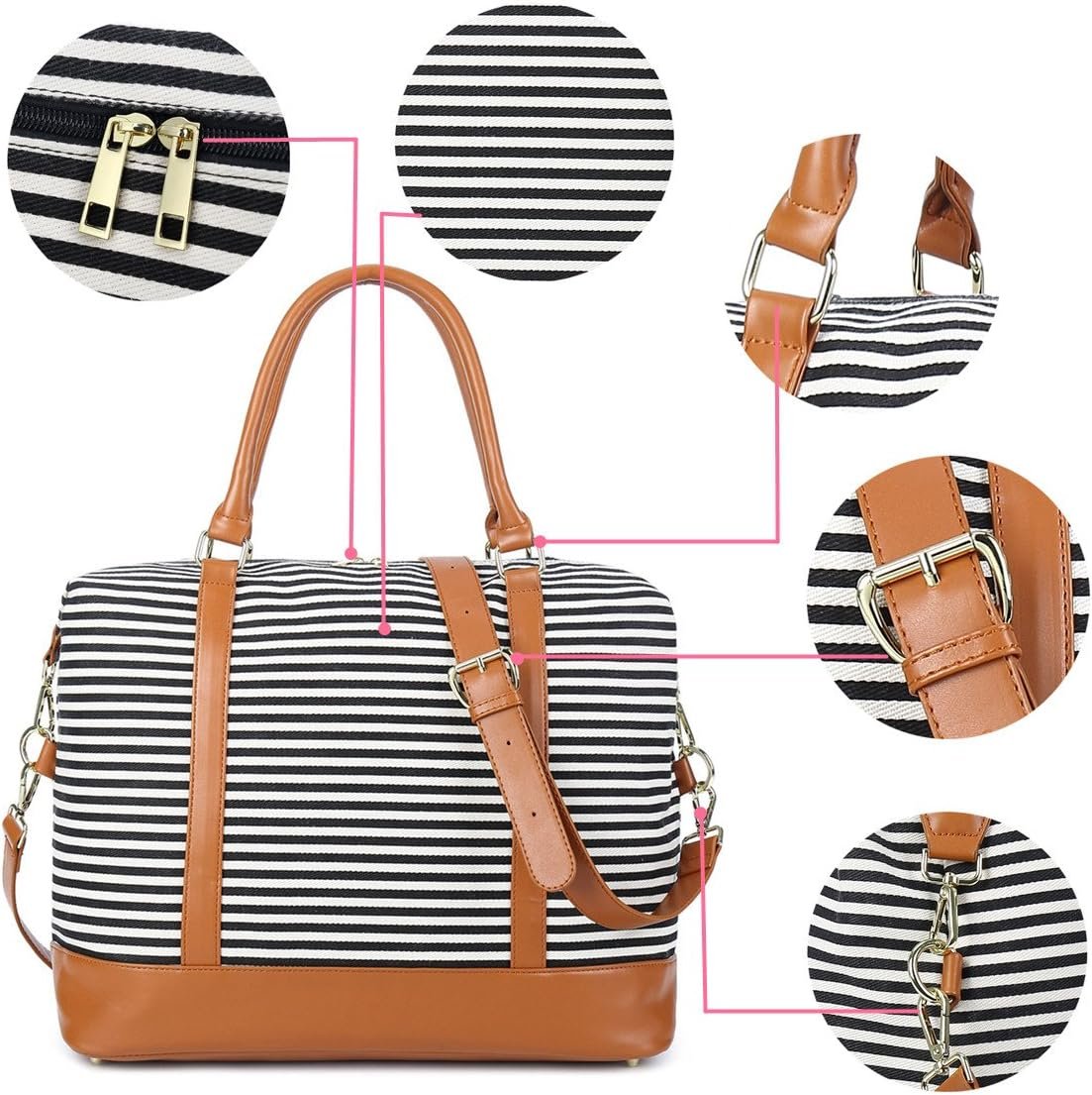 BLUBOON Travel Tote Bags with Zipper Ladies Canvas Bag Weekender Overnight Bag for Women Carry on Duffel Bag Trolley Sleeve - Image 5