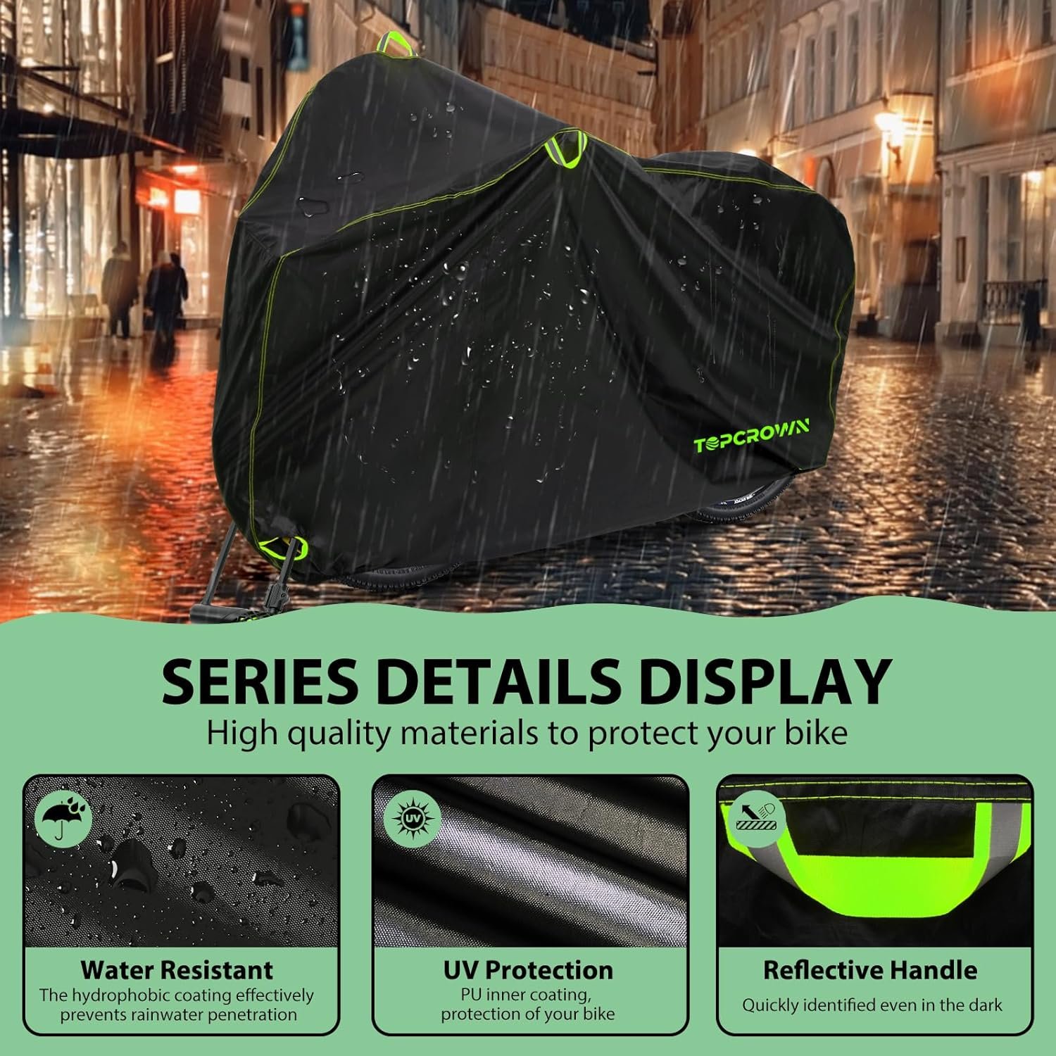 Bike Cover Waterproof Outdoor Storage for 3 Bikes, Bicycle Cover Rain Sun UV Dust Wind Proof with Storage Bag for Mountain Road Bike/Ebike (210D Black+Green, XXXL Size for 3 bikes) - Image 4
