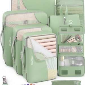 8 Set Packing Cubes for Travel, Anti-Tearing Suitcase Organizer for Luggage with Shoe & Hanging Toiletry Bag,Gifts for Women Mom,OlarHike Vacation Essentials & Accessories for Cruise Ship,Matcha Green